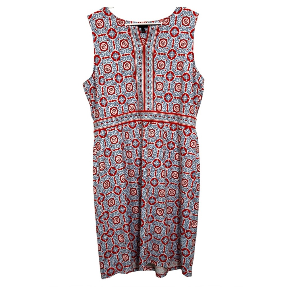 Talbots Sleeveless Jersey Shift Dress XL Red Blue Majestic Tile Print